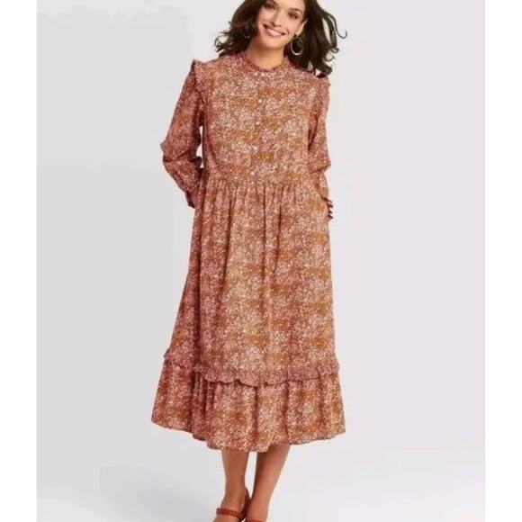 NWT Universal Thread Prairie Floral Ruffle Tiered Midi Dress Women Size XL Multi - Picture 1 of 7
